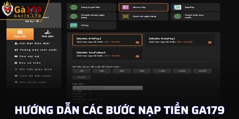 Hướng dẫn chi tiết các bước nạp tiền nhà cái GA179
